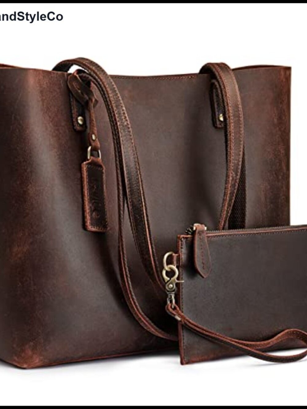 Genuine Leather Tote Bag Set 3-Piece Shoulder Bag Wallet Canvas Pouch